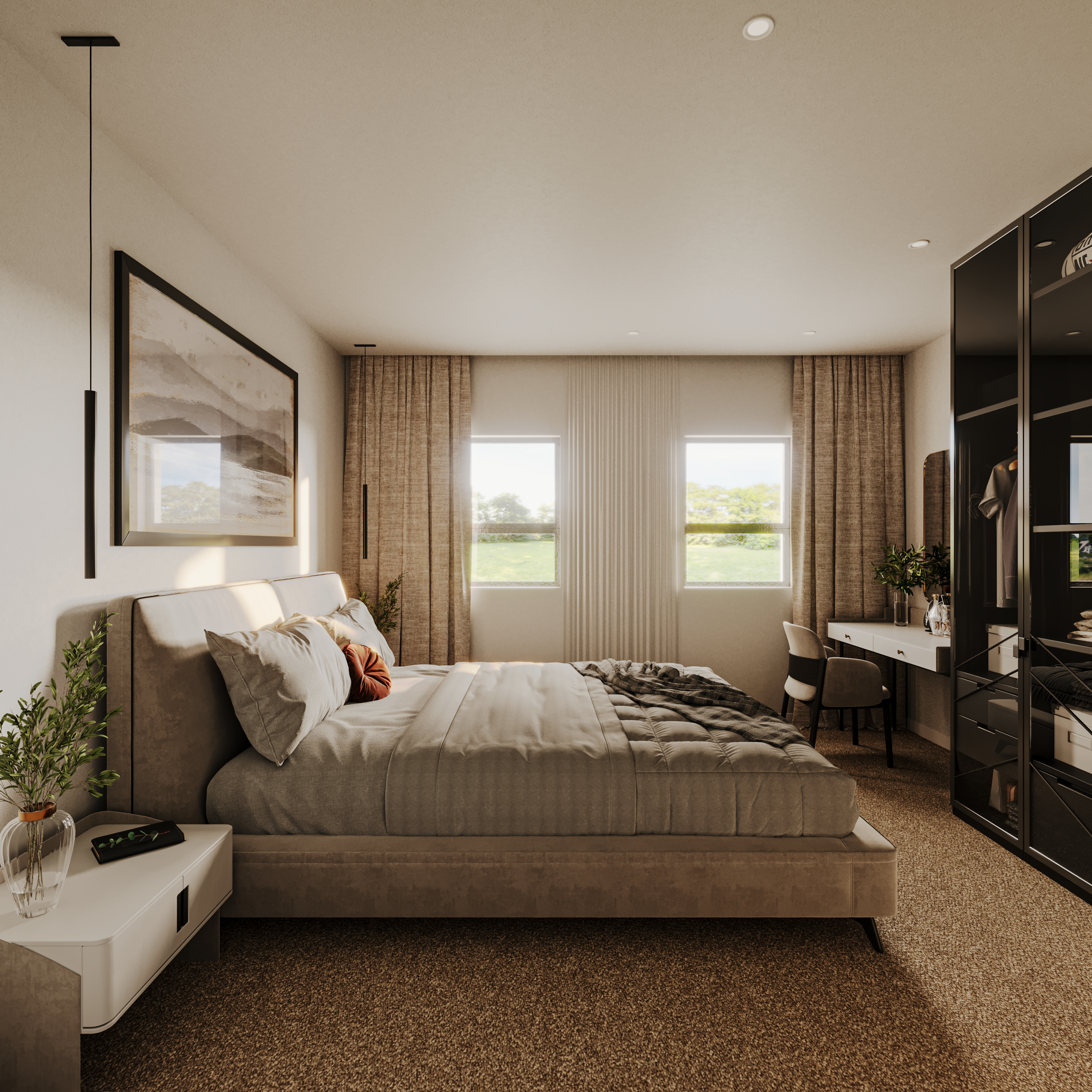 CGI bedroom fitted wardrobe