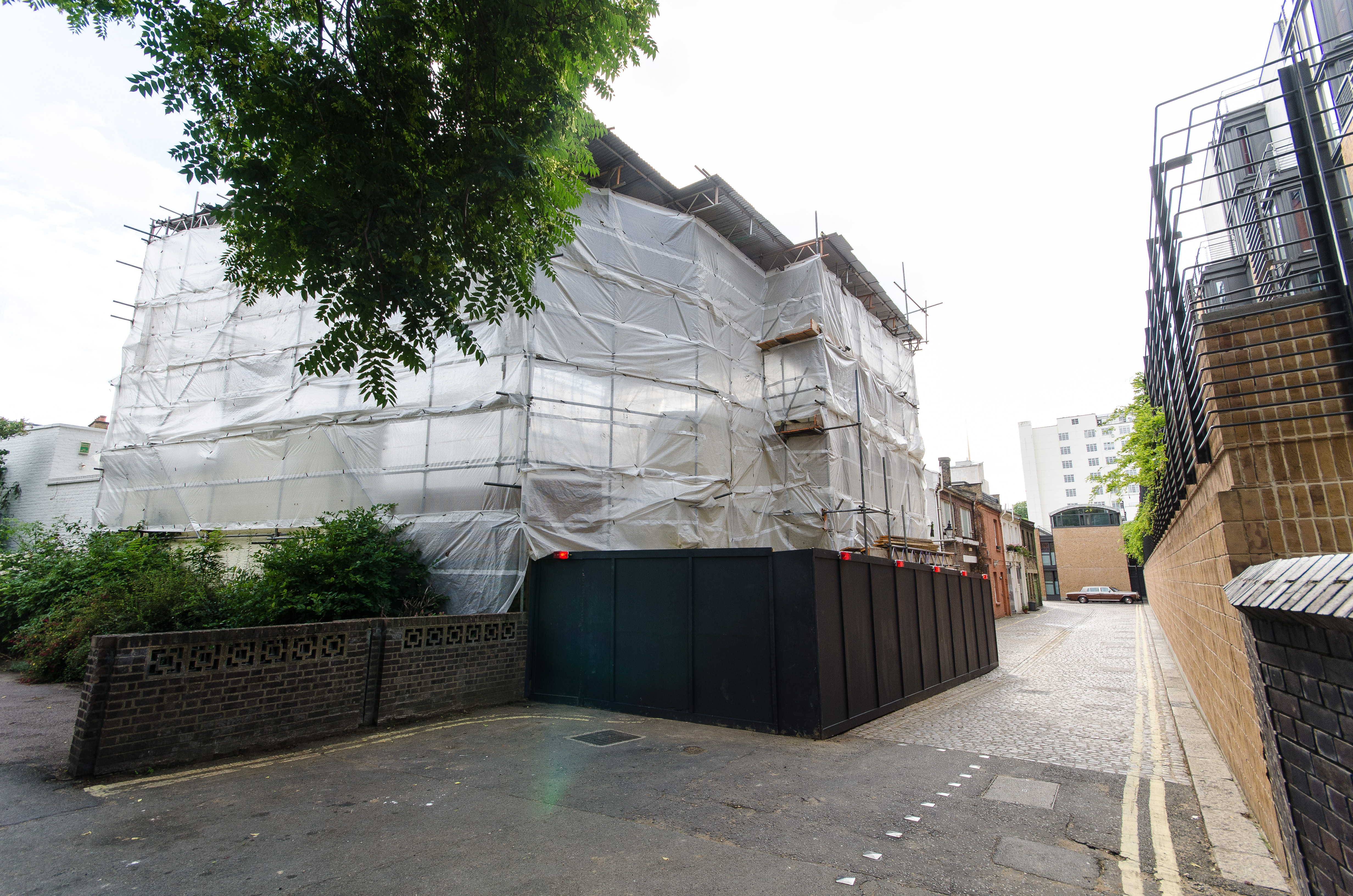 Exterior scaffolded