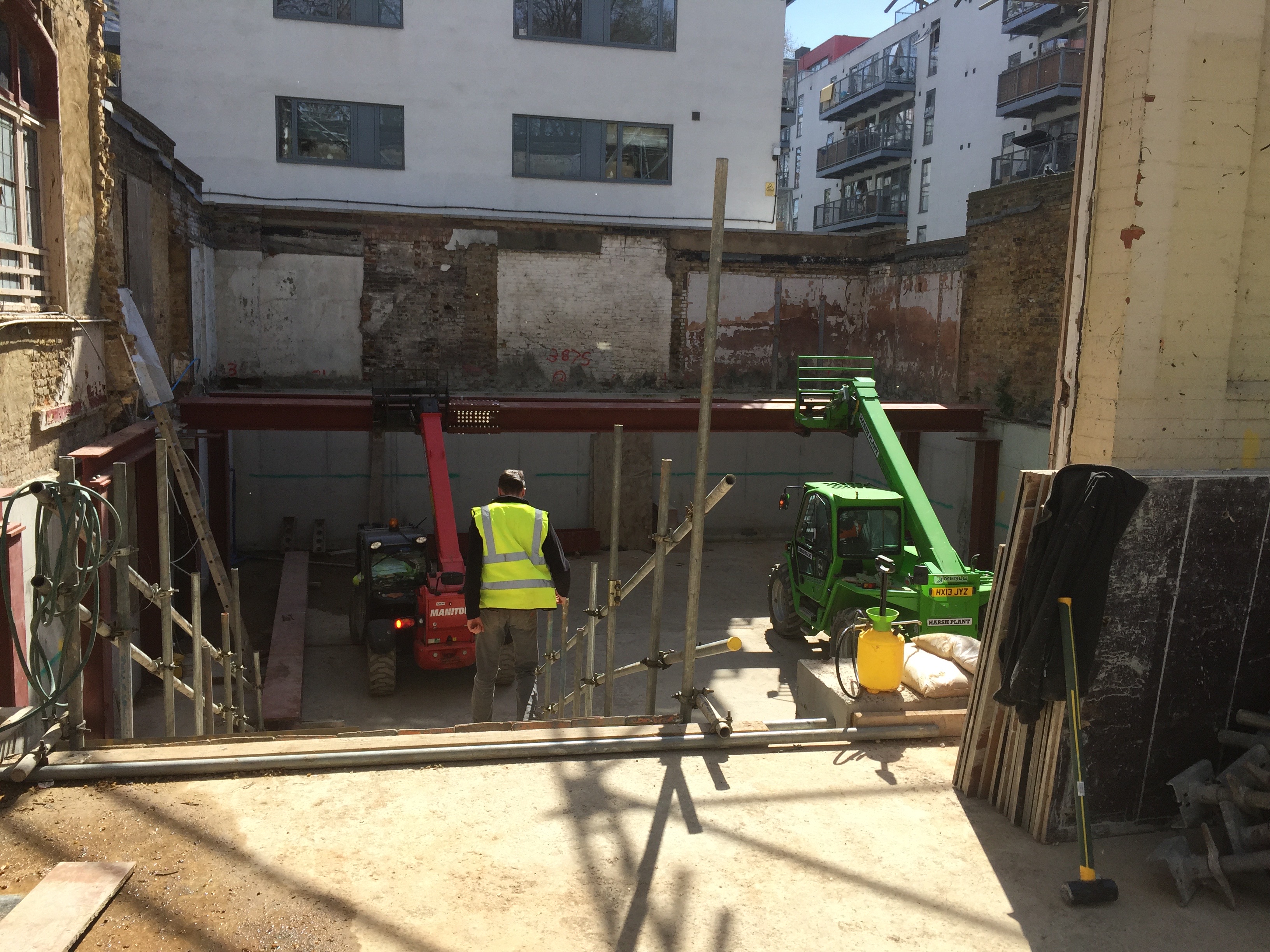 Basement slab steel frame and plant