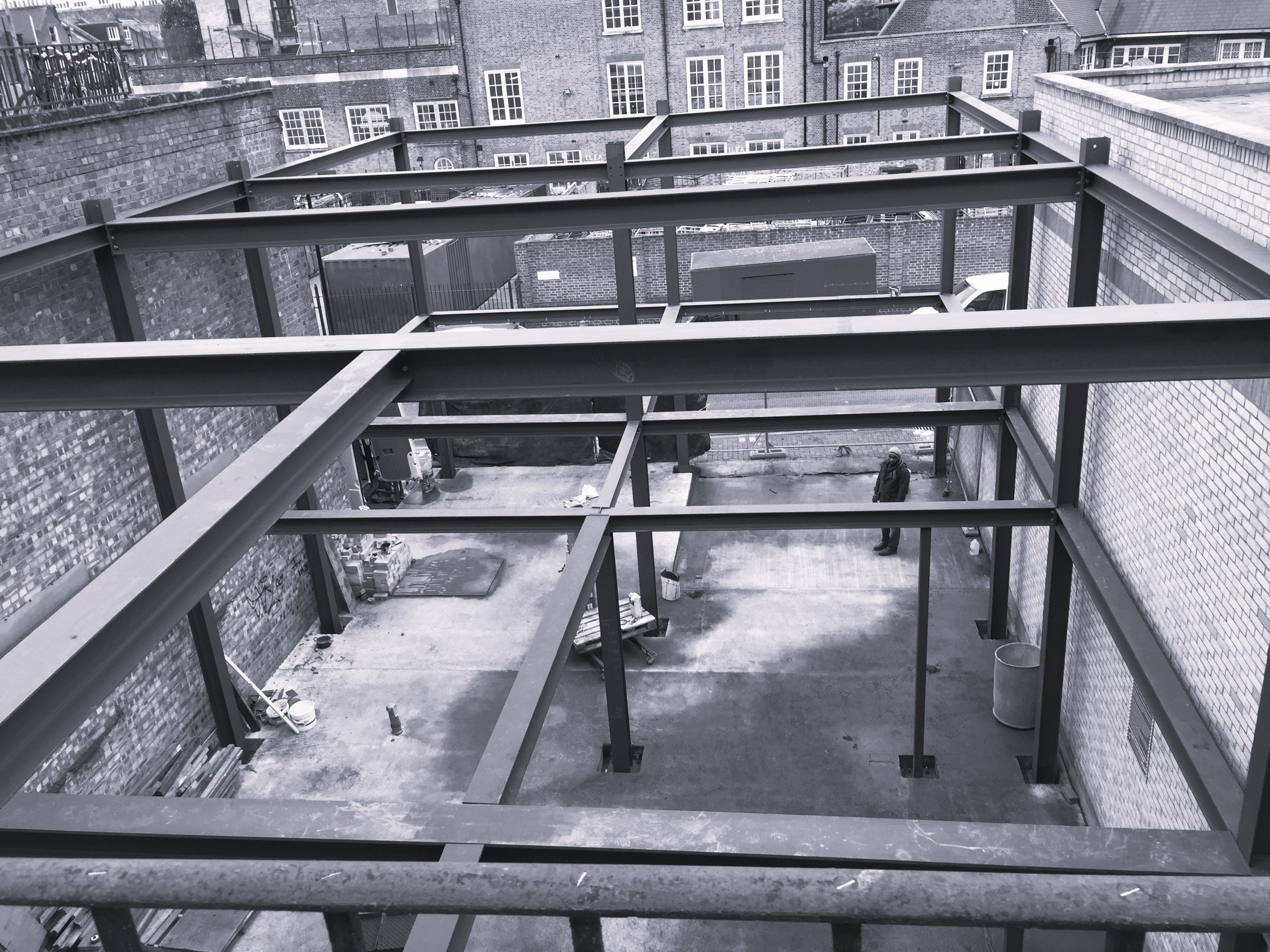 Structural steel frame erection — Birkbeck Mews